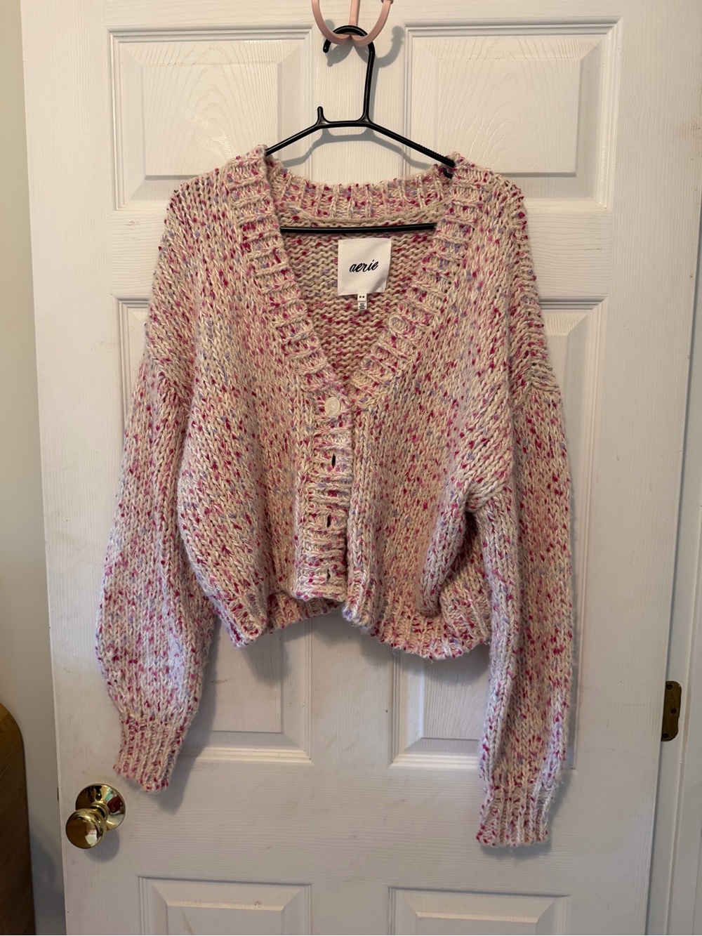 aerie Speckled Pink Cropped Button Cardigan